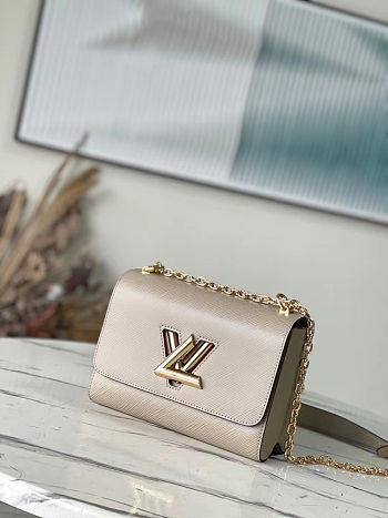 Fortok Louis Vuitton Twist MM Handbag Epi Leather Light Beige 23x17x9.5cm