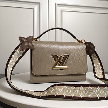 Fortok Louis Vuitton Twist MM Handbag Epi Leather Taupe 23x17x9.5cm