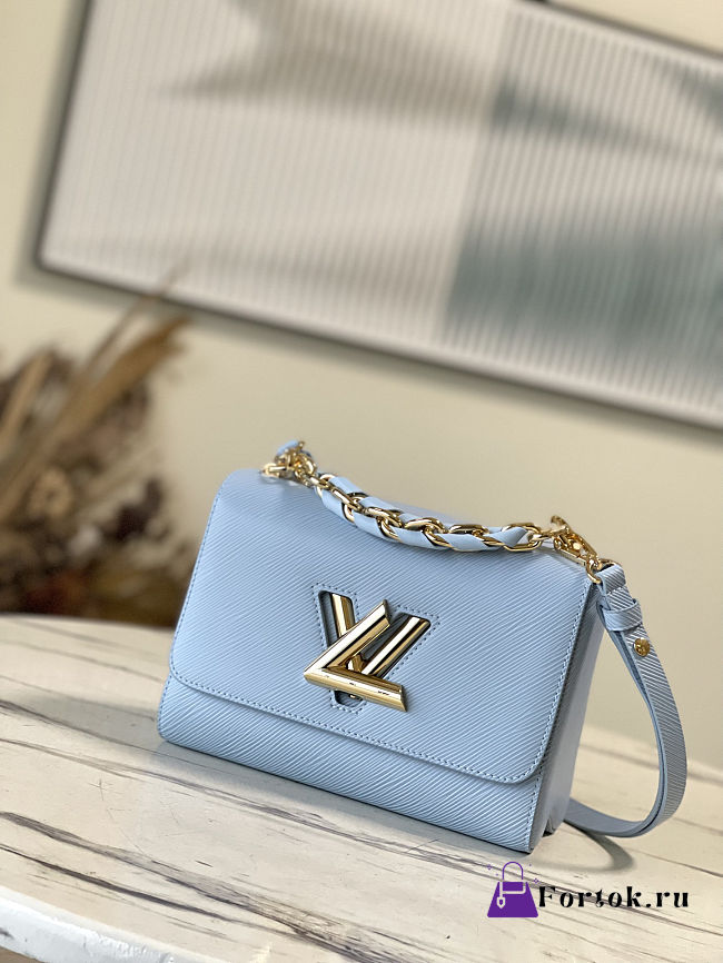 Fortok Louis Vuitton Twist MM Handbag Epi Leather Blue 23x17x9.5cm - 1