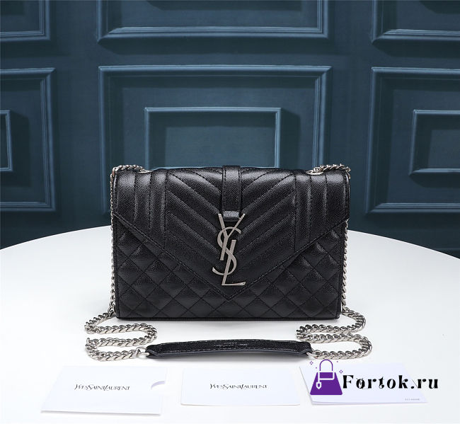 Fortok Saint Laurrent ENVELOPE in MATELASSÉ lambskin Caviar Black 21×13×6cm - 1