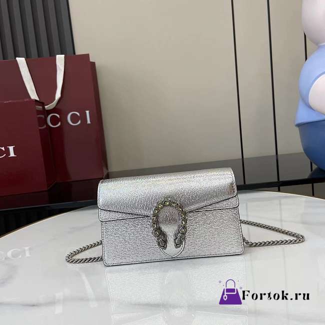 Fortok Gucci Dionysus Mini Bag Silver Patent Leather 16.5 x 10 x 4cm - 1