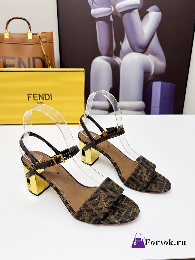 Fortok Fendi Delfina Brown Fabric High-heeled 65mm - 1