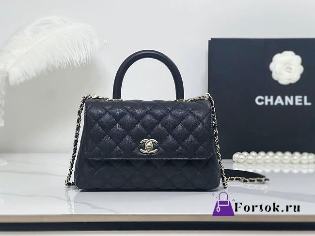Fortok Chanel Coco Handle bag Quilted Caviar Leather Black 24x14x10cm  - 1