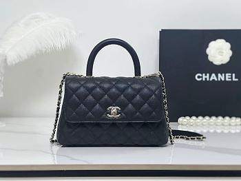 Fortok Chanel Coco Handle bag Quilted Caviar Leather Black 24x14x10cm 