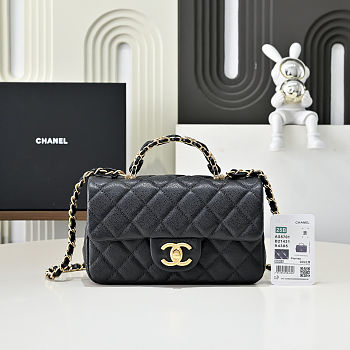 Fortok Chanel Caviar Quilted Mini Handy CC Flap Bag Black 12 x 19.5 x 6.5cm