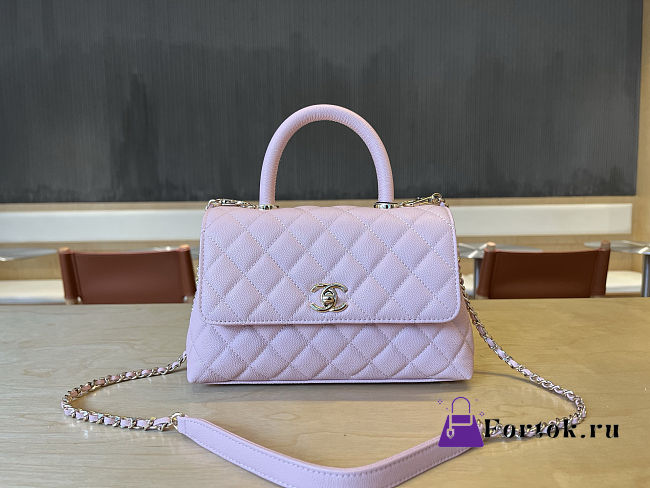 Fortok Chanel Coco Handle Flap Bag Light Pink Caviar Leather 23cm - 1
