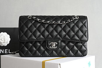 Fortok Chanel Flap Bag Black Quilted Caviar Leather 15.5 x 25.5 x 6.5cm