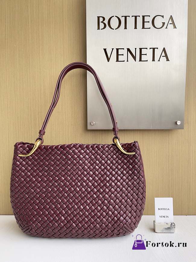 Fortok Bottega Veneta Clicker Bag Burgundy Woven Leather 36*12*30cm - 1