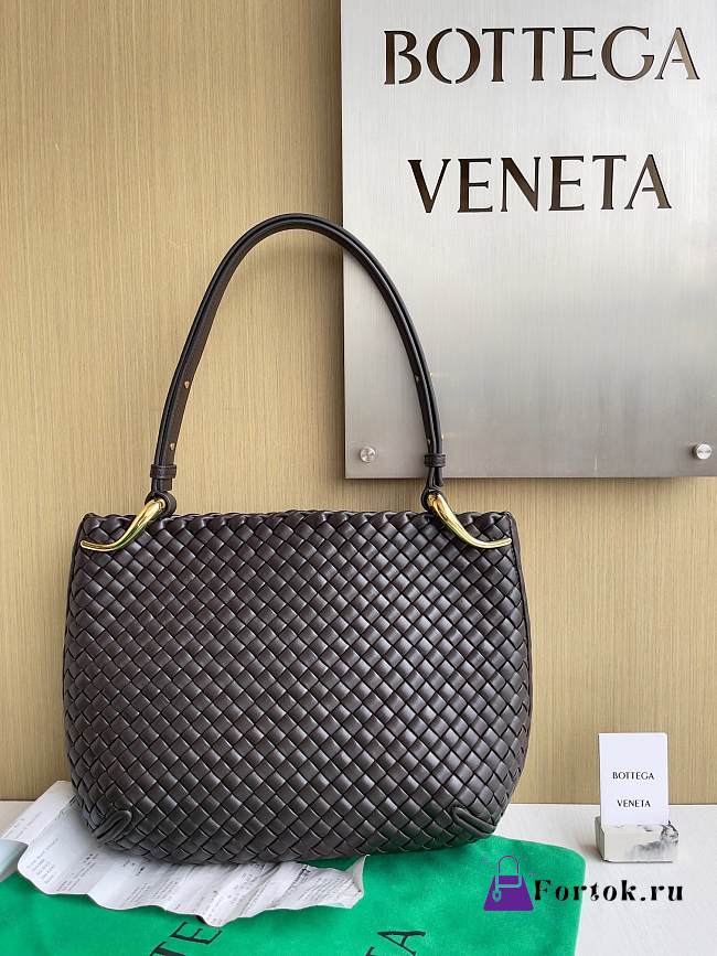 Fortok Bottega Veneta Clicker Bag Chocolate Brown Woven Leather 36*12*30cm - 1