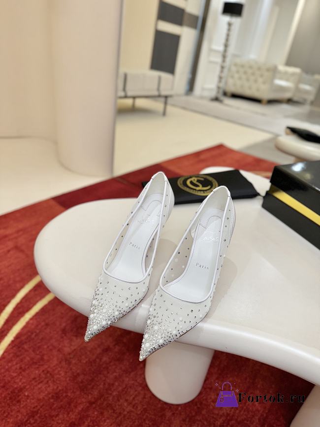 Fortok Christian Louboutin Follies Strass High Heels White 10cm - 1