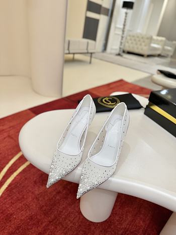 Fortok Christian Louboutin Follies Strass High Heels White 10cm