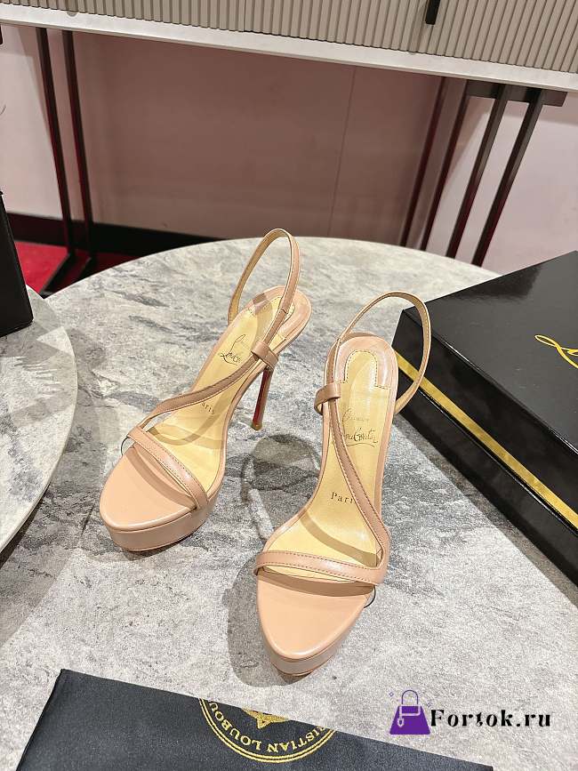 Fortok Christian Louboutin Rosalie Alta Leather Platforms Beige 150MM - 1