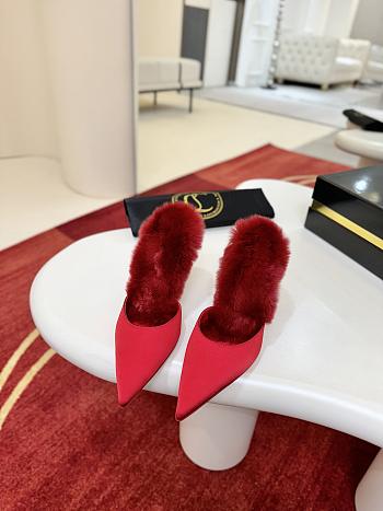 Fortok Christian Louboutin KM Fur Satin and Faux Fur Mules Red 10cm 