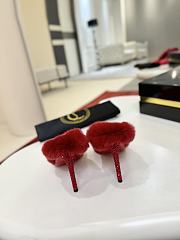 Fortok Christian Louboutin KM Fur Satin and Faux Fur Mules Red 10cm  - 6