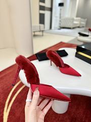 Fortok Christian Louboutin KM Fur Satin and Faux Fur Mules Red 10cm  - 5