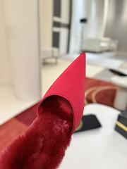 Fortok Christian Louboutin KM Fur Satin and Faux Fur Mules Red 10cm  - 4