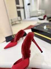 Fortok Christian Louboutin KM Fur Satin and Faux Fur Mules Red 10cm  - 3