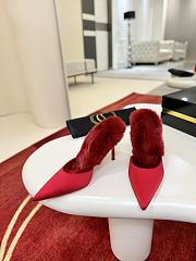 Fortok Christian Louboutin KM Fur Satin and Faux Fur Mules Red 10cm  - 2