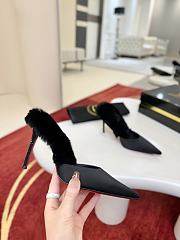 Fortok Christian Louboutin KM Fur Satin and Faux Fur Mules Black 10cm  - 3