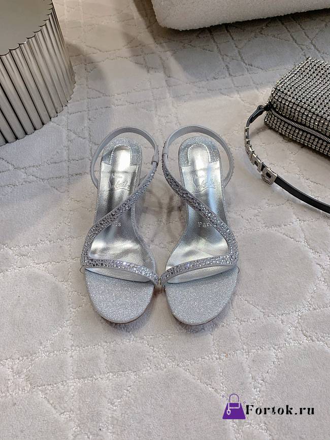 Fortok Christian Louboutin Rosalie Strass Silver Heels 6cm - 1