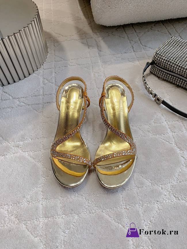 Fortok Christian Louboutin Rosalie Strass Gold Heels 6cm - 1
