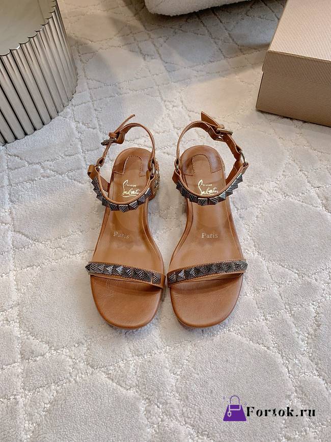 Fortok Christian Louboutin Pyrasand 30 Studded Leather Sandals Brown  - 1