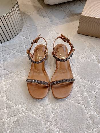 Fortok Christian Louboutin Pyrasand 30 Studded Leather Sandals Brown 