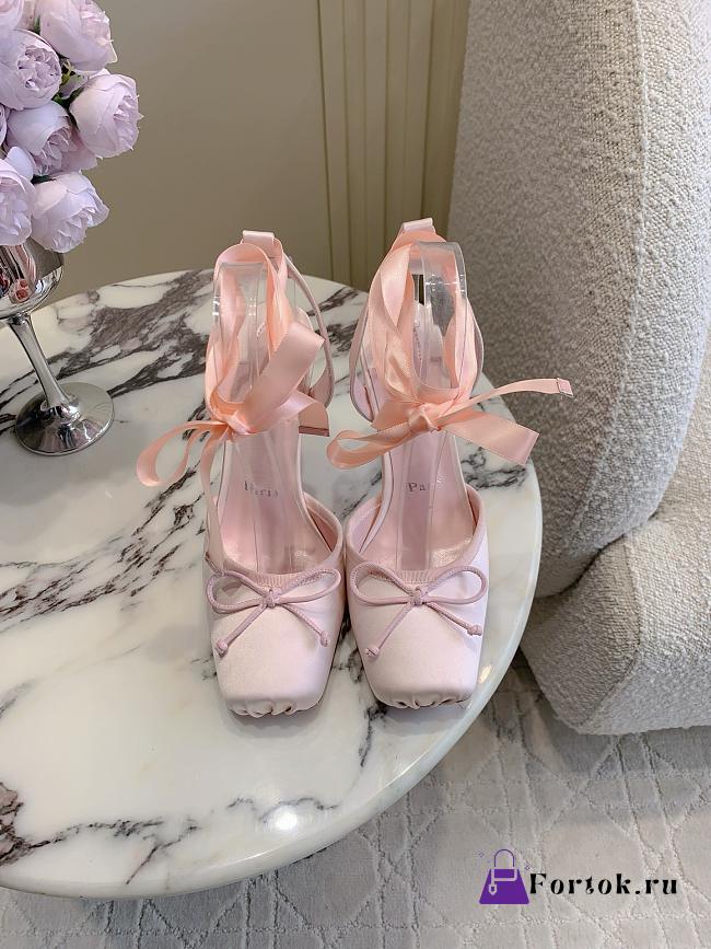 Fortok Christian Louboutin Cassia Lace Up Crepe satin Pink 10cm - 1