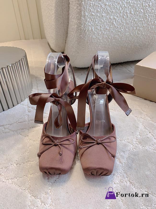 Fortok Christian Louboutin Cassia Lace Up Crepe satin Chocolate Brown 10cm - 1