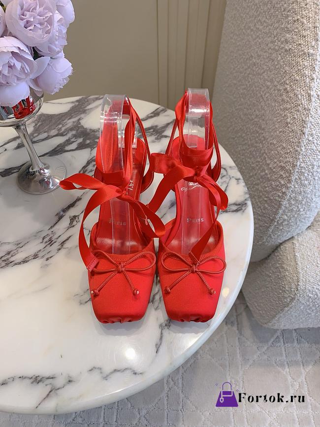Fortok Christian Louboutin Cassia Lace Up Crepe satin Red 6cm - 1