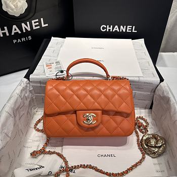 Fortok Chanel Flap Bag Top Handle Orange 20cm
