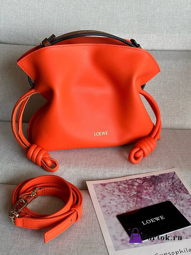 Fortok LOEWE Flamenco Leather Clutch Orange 23.9-9-18cm  - 1