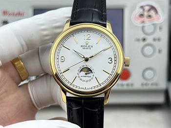 Fortok Rolex Cellini Moonphase Arabic Numeral Dial Watch Black/Gold 40mm