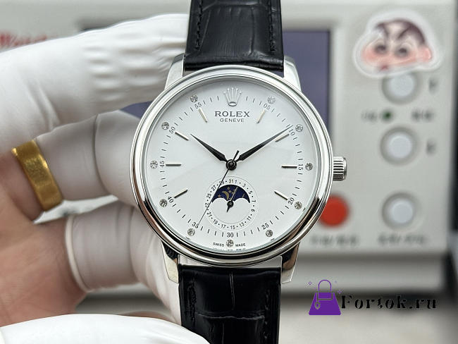 Fortok Rolex Cellini Moonphase Diamond Marker Dial Watch Black/Gold40mm - 1