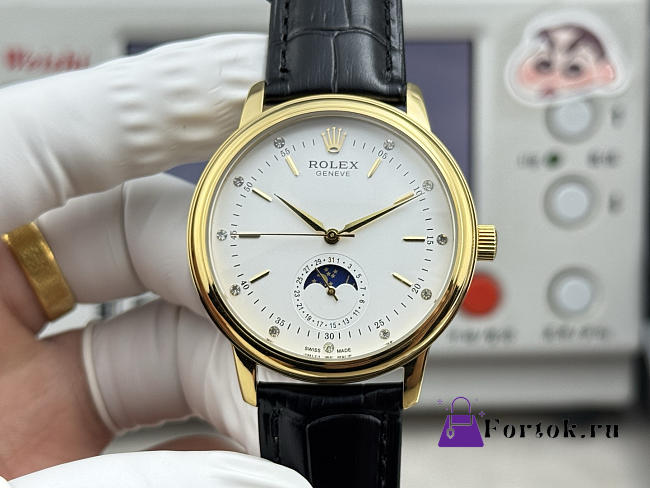 Fortok Rolex Cellini Moonphase Diamond Marker Dial Watch Black/Gold 40mm - 1