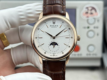 Fortok Rolex Cellini Moonphase Diamond Marker Dial Watch Brown/Rose Gold 40mm