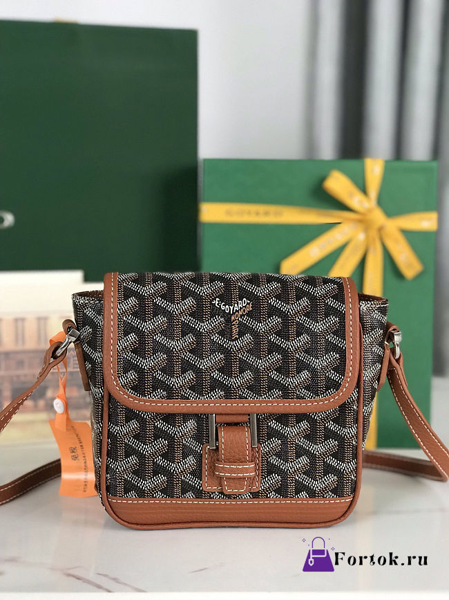 Fortok Goyard Grand Bleu Messenger Bag Brown 16×14×6cm - 1