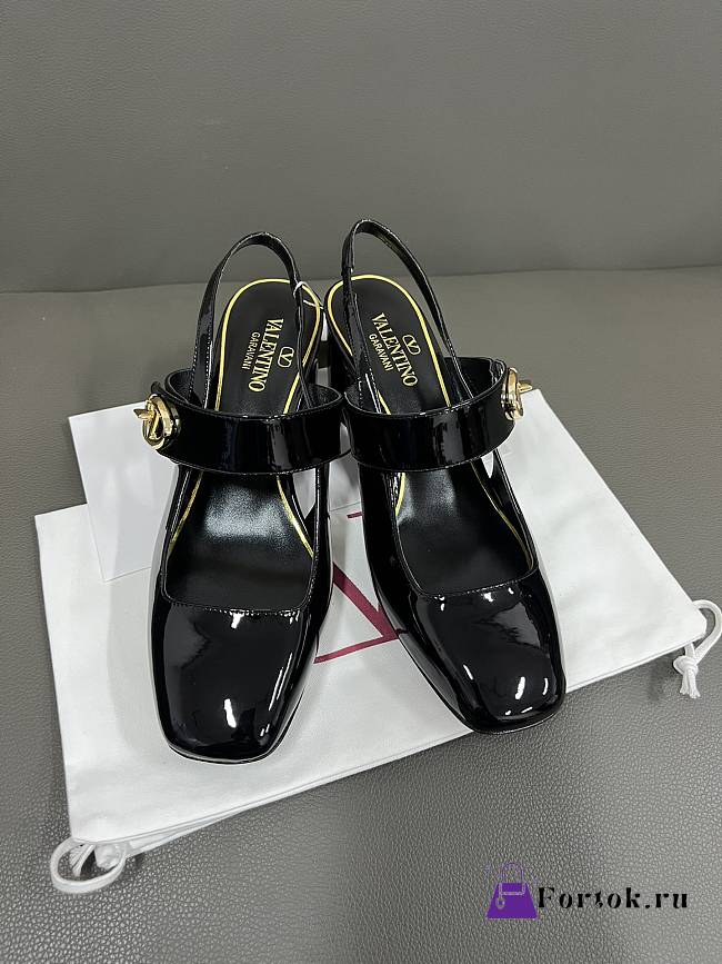Fortok Valentino Garavani VLogo Locker Black Patent Leather Heels 6.5cm - 1