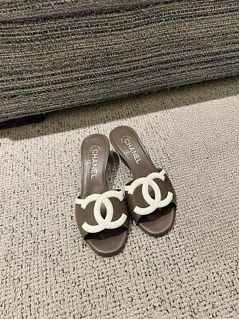 Fortok Chanel CC Logo Slide Mules Taupe Brown