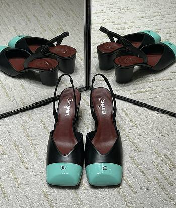 Fortok Chanel 2026ss Slingback pumps Square-toed Black-Mint 
