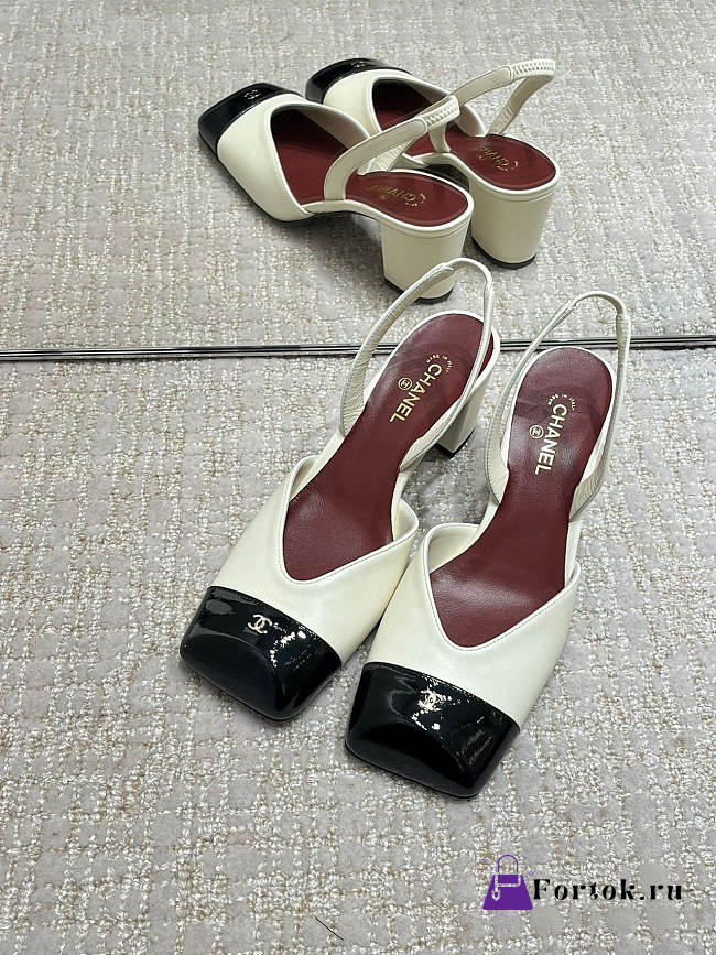Fortok Chanel 2026ss Slingback pumps Square-toed White-Black - 1