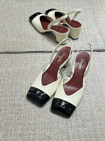 Fortok Chanel 2026ss Slingback pumps Square-toed White-Black