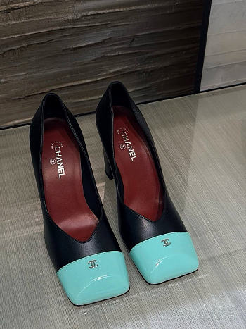Fortok Chanel 2026ss Heels Square-toed White Black-Mint