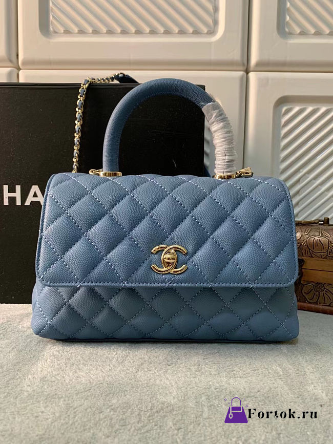 Fortok Chanel Small Coco Handle bag Blue 23cm - 1