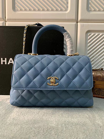 Fortok Chanel Small Coco Handle bag Blue 23cm