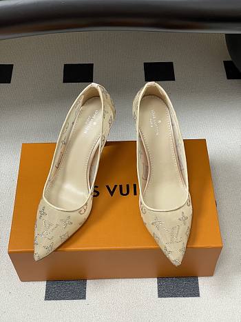 Fortok Louis Vuitton Gala Heels Ballerina Mesh Beige 8.5cm