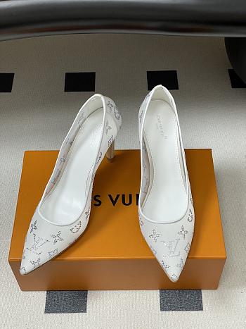 Fortok Louis Vuitton Gala Heels Ballerina Mesh White 8.5cm