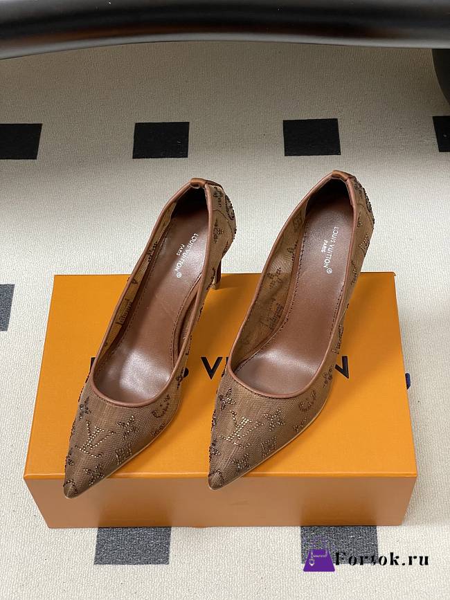 Fortok Louis Vuitton Gala Heels Ballerina Mesh Brown 8.5cm - 1