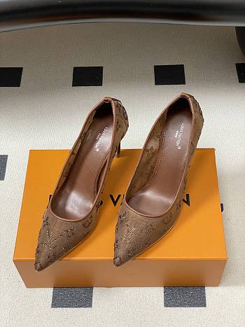 Fortok Louis Vuitton Gala Heels Ballerina Mesh Brown 8.5cm