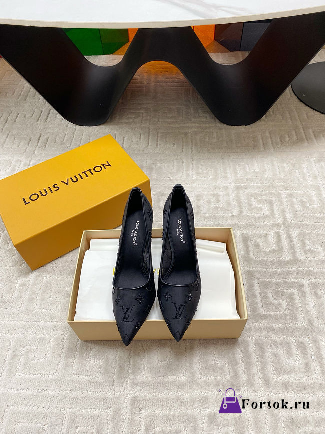 Fortok Louis Vuitton Gala Heels Ballerina Mesh Black 8.5cm - 1